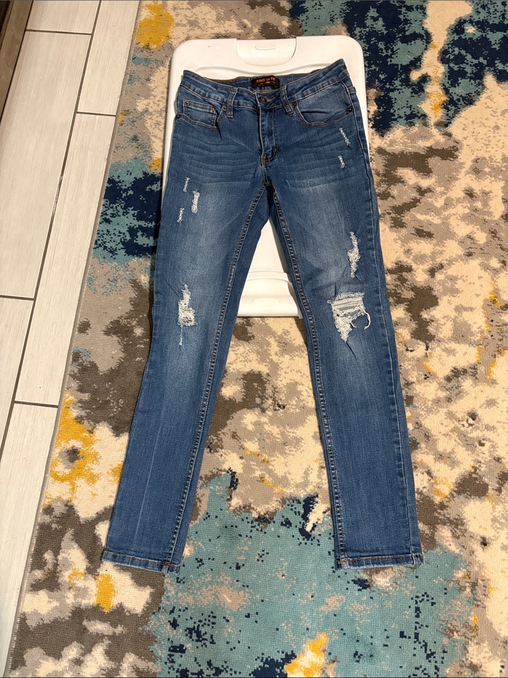 Ring of Fire Women’s Distressed Skinny Jeans - Blue